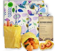 Beeswax Reusable Food Wraps - (3 Packs, 3 Sizes S,M,L) Plastic and Silicone Free, Eco-friendly Wrap, Wax Paper for Food,Flower