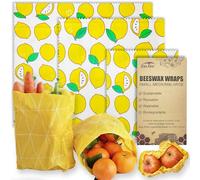 Beeswax Reusable Food Wraps - (3 Packs, 3 Sizes S,M,L) Plastic and Silicone Free, Eco-friendly Wrap, Wax Paper for Food,Yellow Lemon