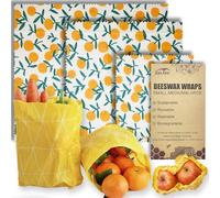 Beeswax Reusable Food Wraps - (3 Packs, 3 Sizes S,M,L) Plastic and Silicone Free, Eco-friendly Wrap, Wax Paper for Food,Tangerine