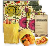 Beeswax Reusable Food Wraps - (3 Packs, 3 Sizes S,M,L) Plastic and Silicone Free, Eco-friendly Wrap, Wax Paper for Food,Flower Bee & Bird