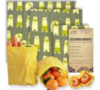 Beeswax Reusable Food Wraps - (3 Packs, 3 Sizes S,M,L) Plastic and Silicone Free, Eco-friendly Wrap, Wax Paper for Food,Little bear