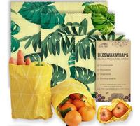 Beeswax Reusable Food Wraps - (3 Packs, 3 Sizes S,M,L) Plastic and Silicone Free, Eco-friendly Wrap, Wax Paper for Food,Monstera