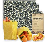 Beeswax Reusable Food Wraps - (3 Packs, 3 Sizes S,M,L) Plastic and Silicone Free, Eco-friendly Wrap, Wax Paper for Food,Leaves