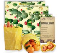 Beeswax Reusable Food Wraps - (3 Packs, 3 Sizes S,M,L) Plastic and Silicone Free, Eco-friendly Wrap, Wax Paper for Food,Cactus