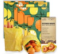Beeswax Reusable Food Wraps - (6 Packs, 3 Sizes S,M,L, with 1 Meter Hemp Rope, Two Buttons) Plastic and Silicone Free, Eco-Friendly Wrap, Wax Paper for Food,Orange