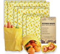 Beeswax Reusable Food Wraps - (6 Packs, 3 Sizes S,M,L, with 1 Meter Hemp Rope, Two Buttons) Plastic and Silicone Free, Eco-friendly Wrap, Wax Paper for Food,Banana