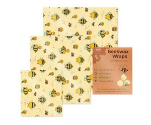 Beeswax Wraps - Eco Reusable Sustainable Storage Set, Three Piece Food Bread Sandwich Wrapper Keeper | Kitchen Lunch Preservation Zero Waste Alternative Cling Film Organic Natural Cotton Cover System