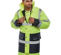 Beeswift Fleece Lined High Visibility Traffic Jacket Saturn Yellow/Navy Blue 6XL