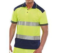 Beeswift PK Two Tone High Visibility Short Sleeve Polo Shirt Saturn Yellow/Navy Blue XS