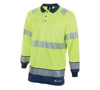 Beeswift High Visibility Two Tone Long Sleeve Polo Shirt Saturn Yellow/Navy Blue S HVTT015SYNS
