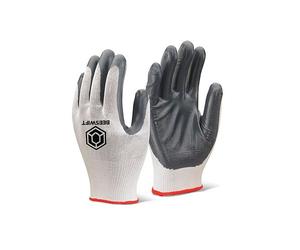 Beeswift Nitrile P/C Polyester Gloves Grey Large (Pack of 10) EC7NGYL