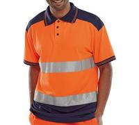Beeswift PK High Visibility Short Sleeve Polo Shirt Orange/Navy XL