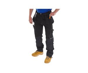 Beeswift Shawbury Multi-Purpose Trousers - Black, Size 44, 250gsm PolyCotton Twill with Tool Pouches & Knee Pad Pockets