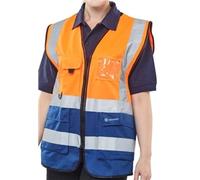 Beeswift High Visibility Two Tone Executive Waistcoat Orange/Navy Blue XS