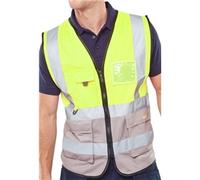 Beeswift TWO TONE EXECUTIVE WAISTCOAT SAT YELLOW/GREY MED