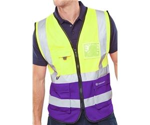 Beeswift TWO TONE EXECUTIVE WAISTCOAT SAT YELLOW/PURPLE XS