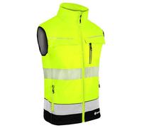 BeeSwift - Two Tone Hi Vis Gilet - Yellow and Navy Work Gilet with Multiple Pockets and 100% Softshell Polyester Bonded Fabric - Medium Weight Bodywarmer with Segment Tape and More - Size L