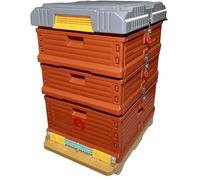BeeThermal Insulated Langstroth Beehive - Brood Box + 2 Medium Supers - Twin-Wall Plastic - Weatherproof, Rot-Proof Hive for Beekeepers - Red/Brown