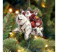 BEETHIS Funny Samoyed Santa Christmas Ornament 2025 - 2D Flat Acrylic Santa and Dog Car Hanging Ornament Decoration - Hilarious for Dog Lovers - Unique Samoyed Xmas Decor 3.5''