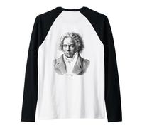 Beethoven Print Back Classical Music Composer Piano Player Raglan Baseball Tee
