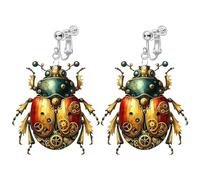 Beetle Acrylic Dangle Clip on Earrings for Women, Non Pierced, Unique 2D Pattern, Cute Ladybug Drop, Sweet Blue Flying Dragonfly Funny Fashion Jewelry