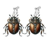 Beetle Acrylic Dangle Clip on Earrings for Women, Non Pierced, Unique 2D Pattern, Cute Ladybug Drop, Sweet Blue Flying Dragonfly Funny Fashion Jewelry