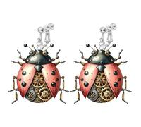 Beetle Acrylic Dangle Clip on Earrings for Women, Non Pierced, Unique 2D Pattern, Cute Ladybug Drop, Sweet Blue Flying Dragonfly Funny Fashion Jewelry