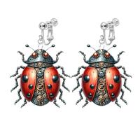 Beetle Acrylic Dangle Clip on Earrings for Women, Non Pierced, Unique 2D Pattern, Cute Ladybug Drop, Sweet Blue Flying Dragonfly Funny Fashion Jewelry
