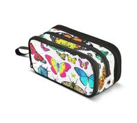 Beetle Butterflies White Pencil Case Large Capacity Pencil Pouch with 3 Compartment Portable Aesthetic Pen Bag Holder Box Organizer School Supplies for Women Adult Teen Girl Boy Men
