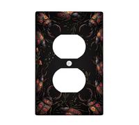 Beetle Duplex Outlet Covers Wall Plate, Elegant Artistic Flowers Leaves Fall Black Plastic Standard Size Face Plates for Electrical Outlets for New Apartment Home Bedroom Office Decor
