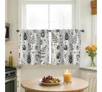 Beetle Kitchen Curtains, Botanical Vintage Fern Flower None Black Curtains for Small Window Window Decoration for Dining Room Breakfast Nook Sink Area 24x26 Inch