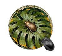 Beetle Monstera Leaf Mouse Pad Round Laptop Mouse Mat Cute Computer Mousepad Keyboard Pad Non-Slip Desk Pads for Gaming Office Work Home