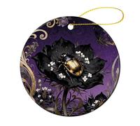 Beetle Nigella Petal Christmas Tree Ornaments Ceramic Xmas Round Pendant Keepsake Gift for Xmas Tree Winter Holiday Hanging Ornament for Women Men 2.8 Inch 2 Pcs
