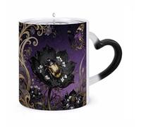 Beetle Nigella Petal Color Changing Mug 11 Oz Heat Sensitive Ceramic Coffee Mug Novelty Magic Cup Heat Activated Cup for Office Home Use, Unique Gift Idea for Coffee Tea Drinkers
