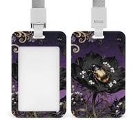 Beetle Nigella Petal ID Badge Holder with Vertical Card Badge Holder Waterproof Plastic Card Sleeve Badges Protector Case Name Tag ID Card Holder for Office Doctor Nurse Teachers