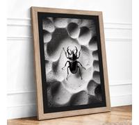 Beetle on Alien Terrain Surrealism Framed Wall Art Print A2 (59.4×42cm) Oak, Wall Decor for Living Room, Bedroom, Office & Home, Ready to Hang, Art Gift