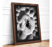 Beetle on Alien Terrain Surrealism Framed Wall Art Print A2 Walnut | Ready to Hang, Premium Gi Paper, Fade-Resistant Inks, Securely Packaged, UK Made
