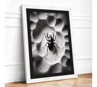 Beetle on Alien Terrain Surrealism Framed Wall Art Print A2 White | Ready to Hang, Premium Gi Paper, Fade-Resistant Inks, Securely Packaged, UK Made