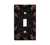 Beetle Single Light Switch Cover Plate, Elegant Artistic Flowers Leaves Fall Black Plastic Standard Size Wall Switch Plates Accents for Home Living Room New Apartment Decor (Single)