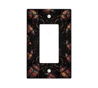 Beetle Single Rocker Light Switch Cover, Elegant Artistic Flowers Leaves Fall Black Plastic Standard Size Accents Wall Switch Plates for New Apartment Home Bedroom Office Decor