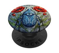 Beetle stained glass design vibrant poppy flower insect art PopSockets Adhesive PopGrip