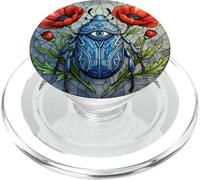 Beetle stained glass design vibrant poppy flower insect art PopSockets PopGrip for MagSafe