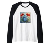 Beetle Stained Glass Design Vibrant Poppy Flower Insect Art Raglan Baseball Tee