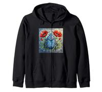 Beetle stained glass design vibrant poppy flower insect art Zip Hoodie