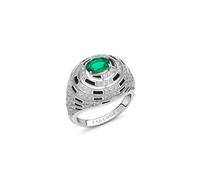 Beetlejuice 18ct White Gold Emerald & Diamond Spiral Bombe Ring - Ring Size K