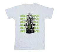 Beetlejuice Boy's Pose Cotton Repeat Logo T-Shirt in White | Size: 3-4 Years Beetlejuice White 3-4 Years