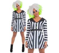 Smiffys Beetlejuice Ladies Dress Costume Women’s Black and White Striped Halloween Fancy Dress Outfit Licensed Ghost Character, X-Large