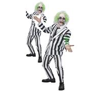 81025 Beetlejuice Costume, Men, Black & White, XL-Size 46"-48"