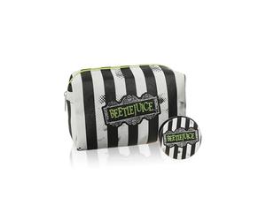 Beetlejuice Multicoloured Makeup Bag | Women's Cosmetic Pouch with Stripe Design | Adults Beetlejuice Logo Makeup Holder | Ladies Gothic Travel Beauty Case | Classic Movie Merchandis Gift