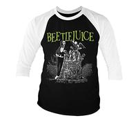 Beetlejuice Officially Licensed Headstone Baseball 3/4 Sleeve T-Shirt (Black-White), Small